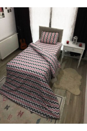 MNZ-Pink Zigzag Cotton Single Room Teenage Duvet Cover Set (مع ورقة رببر) 1SNR1ZGS - SNR HOME COLLECTION