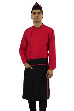 MNZ-Piping Waist Apron طباخ النادل الطباخ باريستا كافيه جيب Apron مطبخ Apron (ألباكا فابريك) - Seza Tekstil