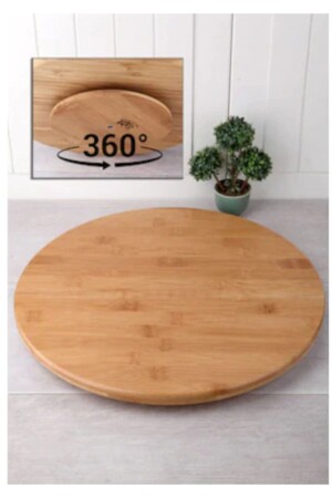 MNZ-Pizza Serving Plate with Bamboo Rotary Stand 35 X 35 سم قطر بيدس 35 - entarzlife