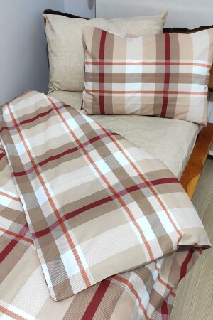 MNZ-Plaid Brown 4 Piece Duvet Cover Set مع ورق مرنة لشخص واحد (100X200 CM) cndnekose2109 - CANDAN ÇEYİZ