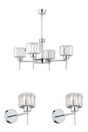 MNZ-Plain 4 قطع كروم مزق 3 قطع كريستال وحجر تصميم عصري كريستال غرفة المعيشة شمعة-سكوب مجموعة 7000-1146-10-04-03 - Apliqa