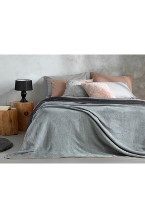 MNZ-Plain Cotton Double Blanket 200x220 سم (الشمس الرمادي) 10036803 - English Home