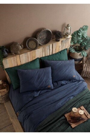 MNZ-Plain Indigo 100% القطن مزدوج غطاء غطاء مجموعة * مضاعفة خياطة قابل للغسيل 100% القطن GH2439 - Majoli