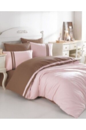 MNZ-Plain Piping King Size Duvet Cover Set غبارة الوردة بنية & 100% القطن غطاء غطاء القطن مجموعة (4 غطاءات) - Ecosse