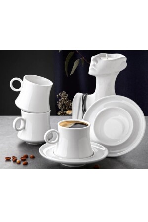 MNZ-Plain Porcelain Teacup Set للستة أشخاص PNK7452 - Pinkev