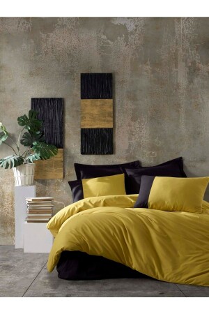 MNZ-Plain Ranforce Mustard Black King Size Duvet Cover Set CBPLAIN10902 - Cotton Box