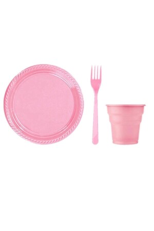 MNZ-Plastic Plate Cup Fork Set لـ 25 شخصًا وردي كوب بلاستيكي لوحة كوب فورك Set وردي - PARTİNİNADRESİ