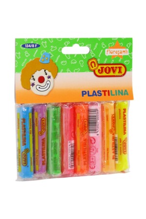 MNZ-Plastilina 8 ألوان لا تجفيف خمیر لعب فاسفورسنت 8x15 جرام في كيس / - Jovi