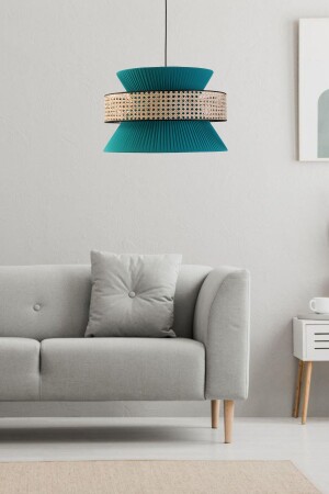 النسيج الخضراء من البترول من MNZ-Pleated & Natural Hazeran Bamboo Chandelier 50 × 33cm 31425 - Reyo