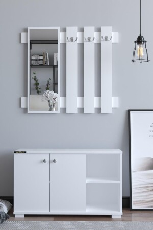 MNZ-Plus مرآة غرفة الملابس حذاء رف معطف رف ومدفوع الجدار - أبيض / أبيض - Remaks