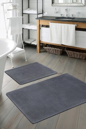 MNZ-Plush Anthracite Non-Slip Base 2- Piece حمام المياه مجموعة 50x60 - 100x60 2- قطعة حمام المياه - Sarar