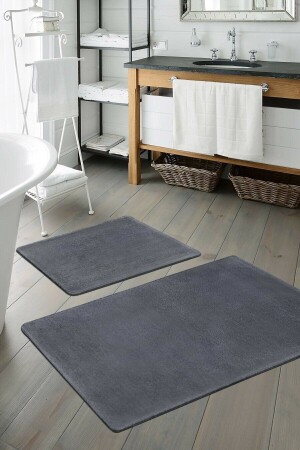 MNZ-Plush Anthracite Non-Slip Base 2 Piece حمام المطبخ المجموعة 50x60 - 100x60 - Macro Home