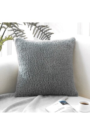 MNZ-Plush Teddy Puffy Decorative Pillow Cushion Cover Gray 43x43 - Benlisso Home