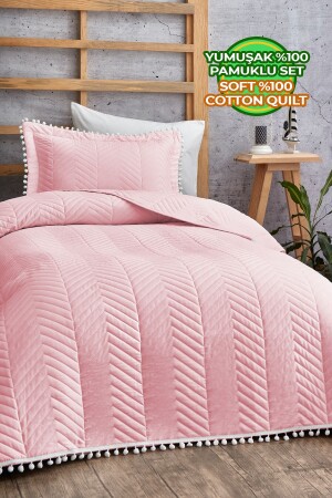 MNZ-Pompom 100% القطن الواحد غطاء السرير (بيك) مجموعة مسحوق Q-AKC-00802 - Evlen Home Collection