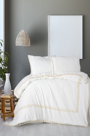 MNZ-Pompom White 100% Cotton Double Duvet Cover and Pillow Set ONVR200 - vivamaison