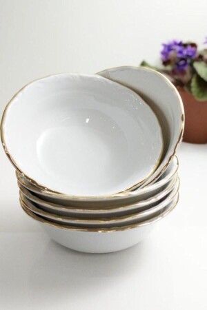 MNZ-Porcelain 13 Cm Gold Gilded Bowl Set من 6 PRL-13CM-K-YLZ - Porland