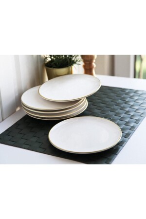 MNZ-Porcelain 6-piece Ceramic Cake Plate ذهب أبيض G2805 ATL-327 - Genel Markalar