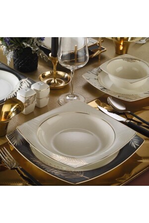 MNZ-Porcelain Inbnmr53yt43011444 إنجي هُبّي مار 53 قطعة مربع عشاء ذهبية مجموعة 12 شخصًا P203YMT. 6136 - Kütahya Porselen