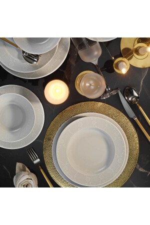 MNZ-Porcelain Leonberg 24 قطعة طعام طعام مجموعة نانو ديكور NNLB24Y2885459 - Kütahya Porselen