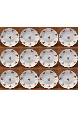 MNZ-Porcelain Tea Plate وردي زهري 12 قطعة بورلاند كبيرة المسمومة - Porland