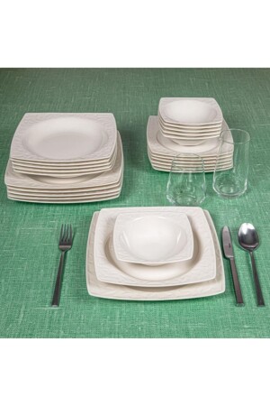 (MNZ-Porcelain Vivente) 24 قطعة عشاء عظام مجموعة (DEM 24Y400 KR) - Güral