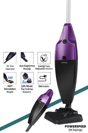 سرعة MNZ-Power 2 لتر خزان 800 واط مرشح قابل للغسيل 2 في 1 عمودي ومحمول نظيف الفراغ BY-4501 - GoldMaster