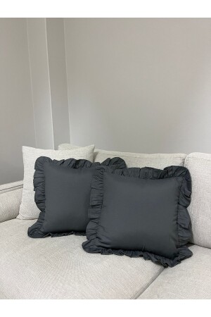 MNZ-Premier Duck Linen Ruffled Anthracite Gray Throw Pillow Case 40x40 سم - Memhome