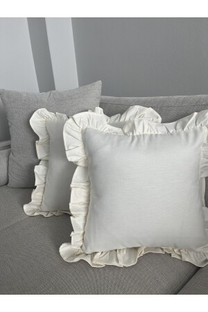 MNZ-Premier Duck Linen Ruffled Cream Cushion Cover 40x40 - Memhome