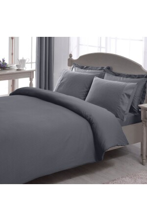 MNZ-Premium Basic Double Stripe Cotton Satin Duvet Cover Set - أنتراتيت مع 4 وسادة - Taç