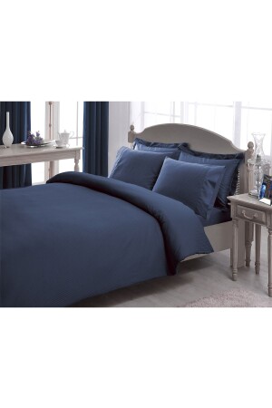 MNZ-Premium Basic Satin Double Duvet Cover Set Navy Blue بدون لون مرنة 740-1000043559001 - Taç