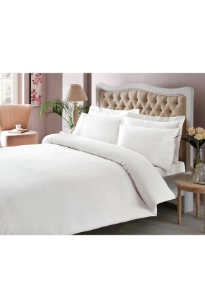 MNZ-Premium Basic White Stripe Double Duvet Cover Set - D2r SVLHMPMKSTN04 - Taç