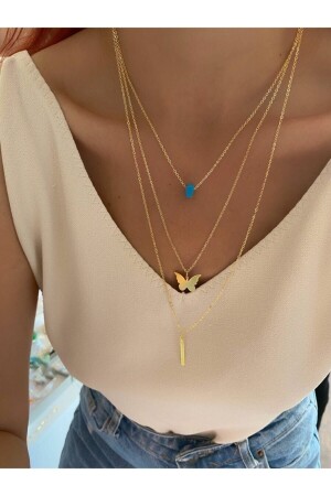MNZ-Premium Sequin Butterfly Necklace ثلاثي الذهب - Everglow Jewelry