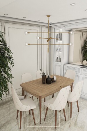 طاولة الطعام المطبخ والحمام من سلسلة MNZ-Prestige مع 6 مقاعد كريم - Deren Home