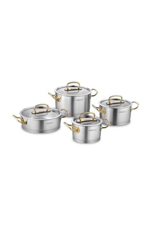 MNZ-Proline 8 Piece Gold Cookware Set A1148 KKMAZ - KORKMAZ