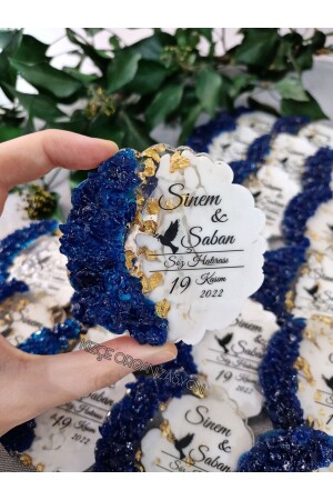 (MNZ-Promise) الخصومة هدية زفاف مغناطيس إيبوكسي مع حواف الحجر (30 قطعة) - Kızçe Organizasyon