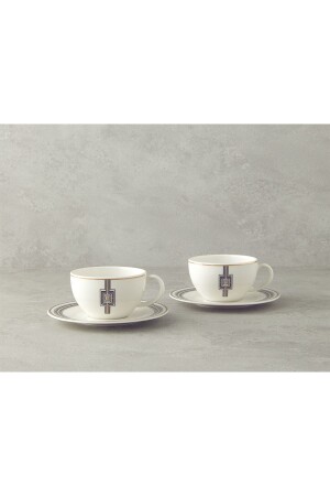 MNZ-Prudence العظام البورتسلين 4 قطع كوب شاي مجموعة لشخصين أسود - English Home