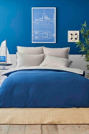 MNZ-Pruva Gray Navy Blue مضاعفة الجانبية مضاعفة غطاء الرف ووسادة مجموعة 180. 01. 01. 0400 - Nautica Home