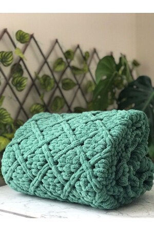 MNZ-Puffy Hand-Treated Fireplace and TV Blanket خضراء مع نمط الماس 90 X 165 سم BAKLAVA - Missworble