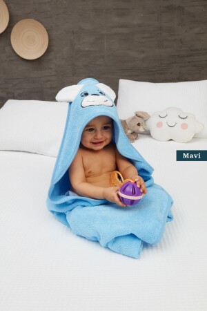 MNZ-Pupy Bear Hooded Baby Bath Towel Blue 100x100 سم 152-23-001 - Mislina Home