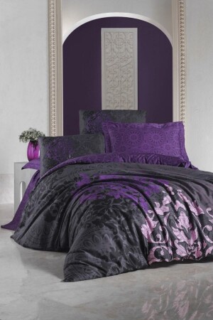 MNZ-Purple Double Cotton Satin Duvet Cover Set c0157 - Cotton Box