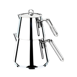 MNZ-Pyramid Elite Family Size Teapot من الفولاذ مع معقب معدني معدني 7615 - Akdeniz