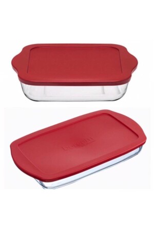 حاوية تخزين مربع ومستقيم MNZ-Pyrex مع غطاء حمراء 2 قطع MG-59034-59006 - Paşabahçe