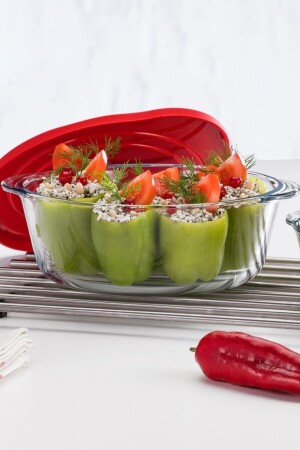 علبة MNZ-Pyrex مستديرة مع غطاء أحمر - 2100cc - Paşabahçe