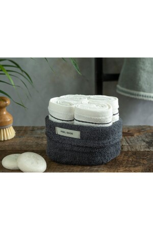 MNZ-Quadro قطن من المصفاة اليدين مجموعة من 4 Anthracite-ecru - English Home