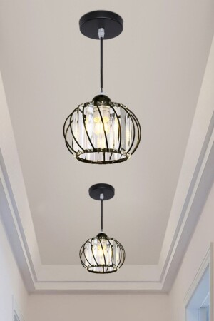 MNZ-Quattro نموذج الأسود اللون المطبخ المعدن الكريستال الحجر صالة المعيشة سقف معلق مصباح الشنابل - Luna Lighting