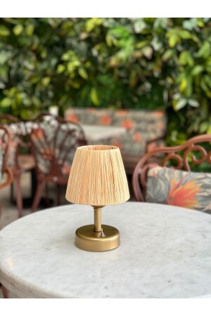 MNZ-Raffia & Wicker Table Top LED Wireless Battery يعملون على شمعة المصابيح الذهب القديم بدون حافة M116 - Maison Avf