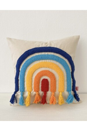 MNZ-Rainbow Color Tasseed غسيل من السفن المضربة رمي وسادة وسادة قضية 45 × 45 سم قوس قزح2 - Galia Tasarım