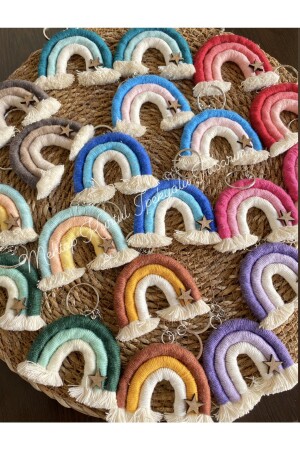 (MNZ-Rainbow Macrame) هدية عيد ميلاد متعددة الألوان (نجمة مزينة من السلالمة 25 قطعة - Mehtap Kurtul Tasarim