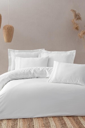 MNZ-Rana King Size Duvet Cover Set 100% قطن عضوي 300 TC كريم ساتن 240x220 سم NVRRAN240x220 - Ecocotton