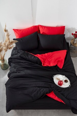MNZ-Ranforce القطن مزدوج غطاء غطاء السترة مجموعة أسود أحمر 1039 - BONJARDİNHOME